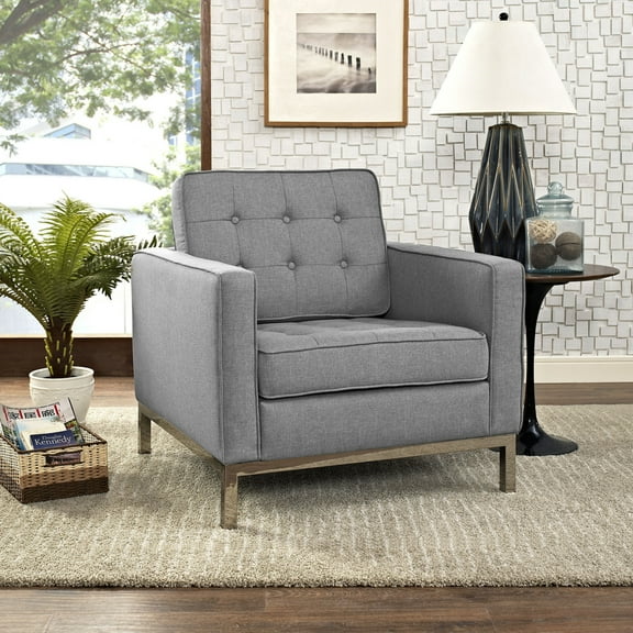 Modway Loft Upholstered Fabric Armchair in Light Gray