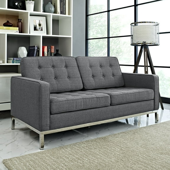Modway Loft Upholstered Fabric Loveseat in Gray
