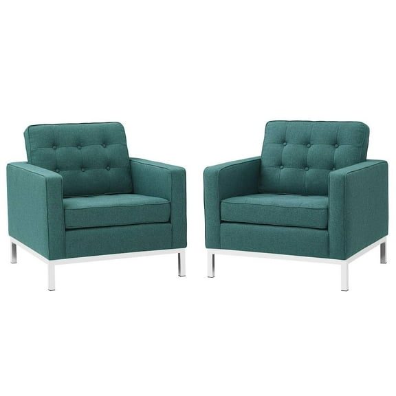 Modway Loft Armchairs Upholstered Fabric Set of 2 in Teal