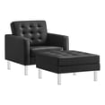 thumbnail image 1 of Modway Loft Vegan Leather Vinyl Armchair and Ottoman Set in Silver/Black, 1 of 10