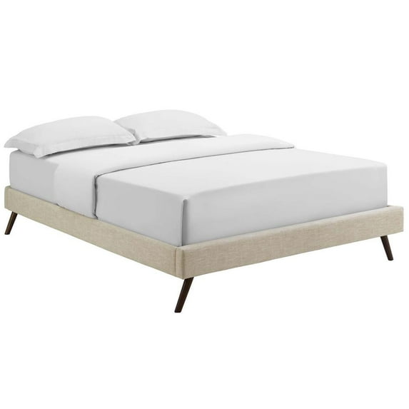 Modway Loryn Full Polyester Fabric Bed Frame with Round Splayed Legs in Beige