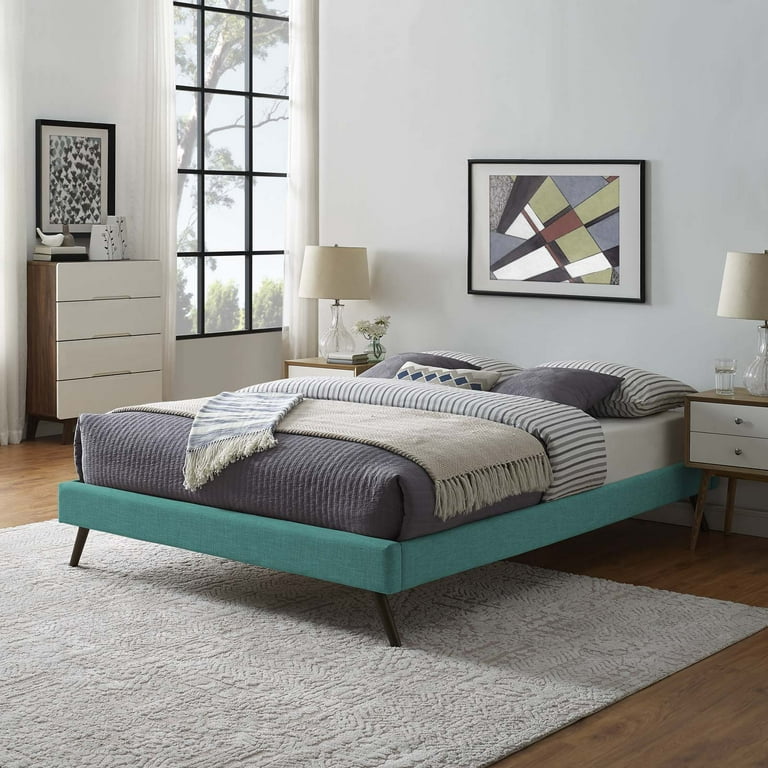 Modway Loryn King Fabric Bed Frame with Round Splayed Legs in Teal