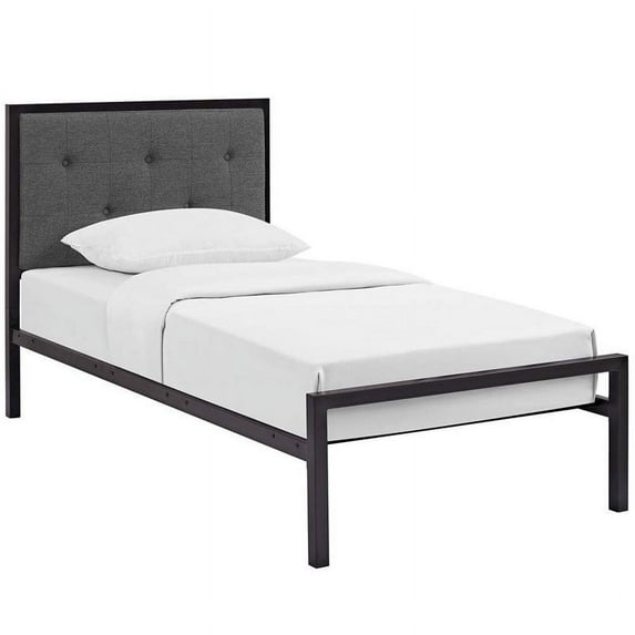 Modway Lottie Twin Fabric Panel Metal Bed in Brown and Gray
