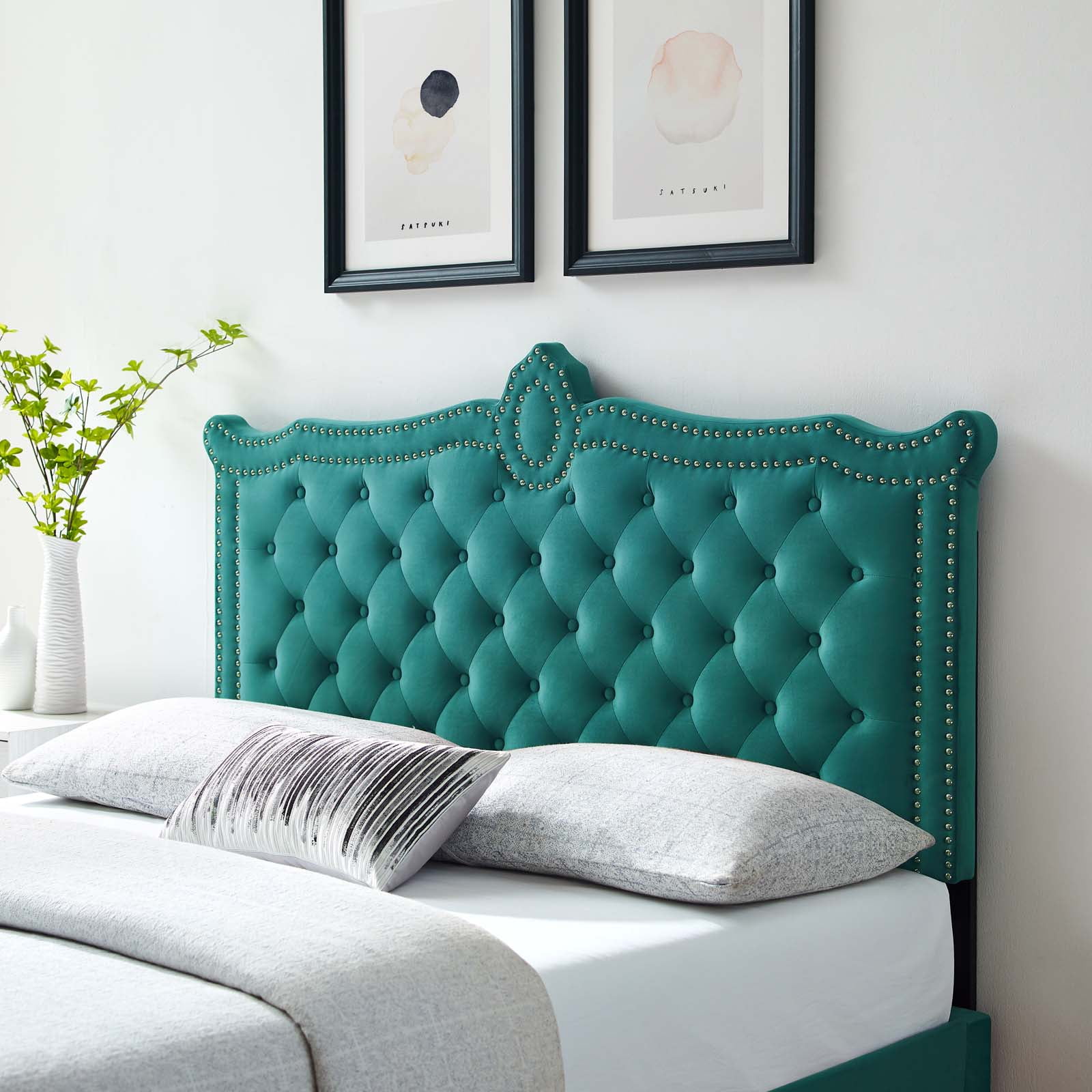 Teal tufted headboard discount