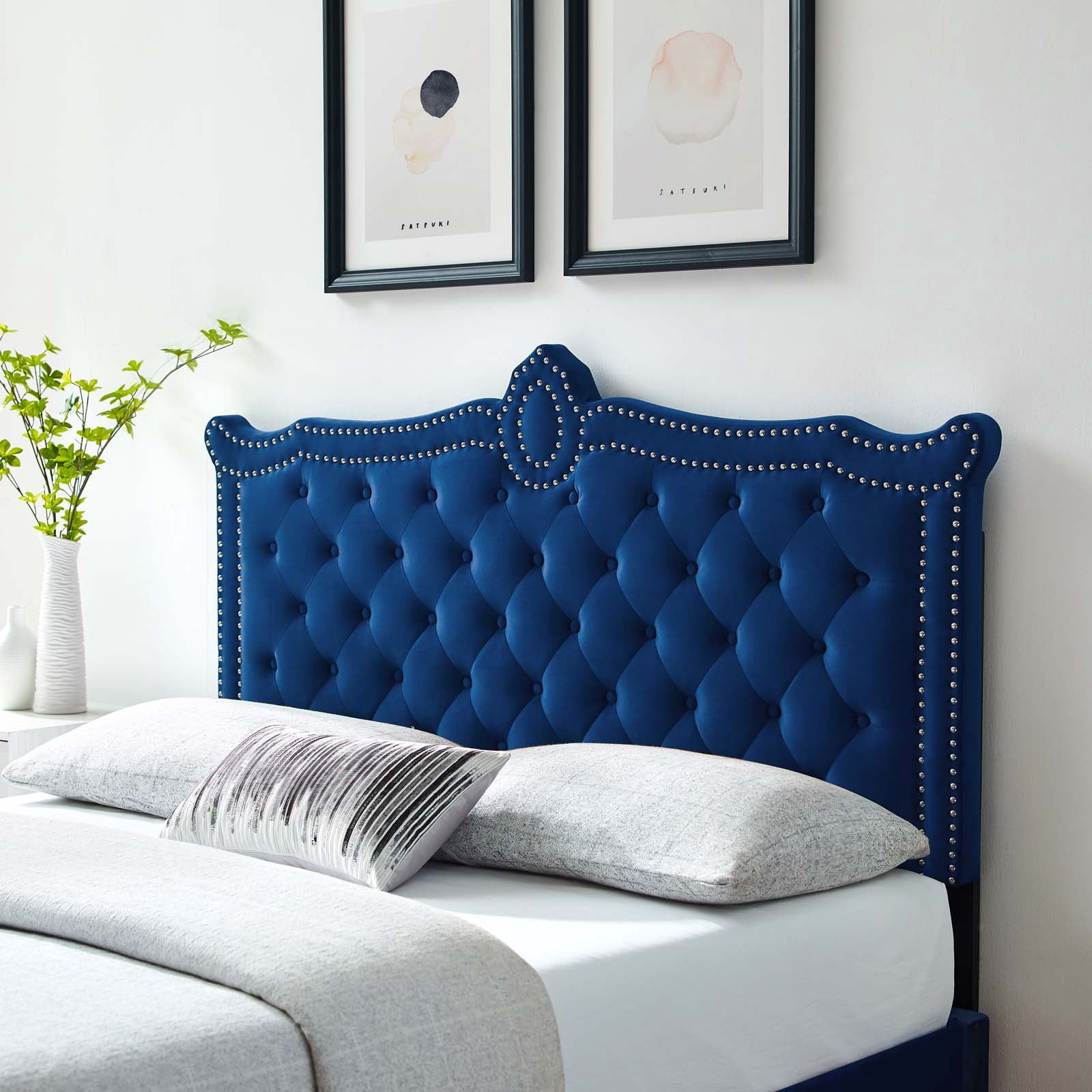 Modway Louisa Tufted Performance Velvet Twin Headboard in Navy ...