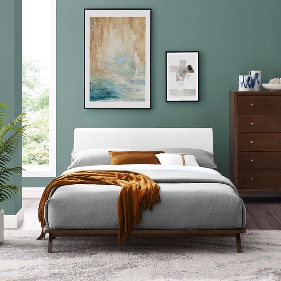 Modway Luella Solid Wood/Fabric Queen Platform Bed in Walnut/White
