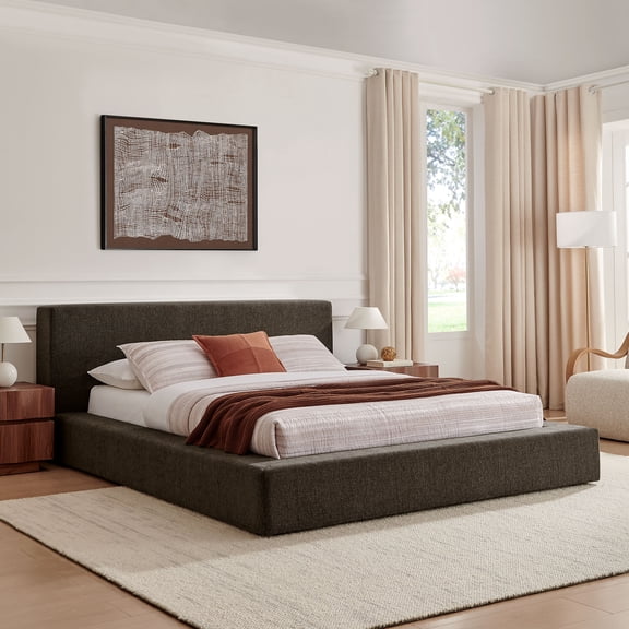 Luma Chenille Upholstered King Platform Bed Frame in Java