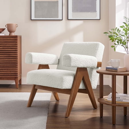 Modway Lyra Boucle Fabric Armchair in Ivory