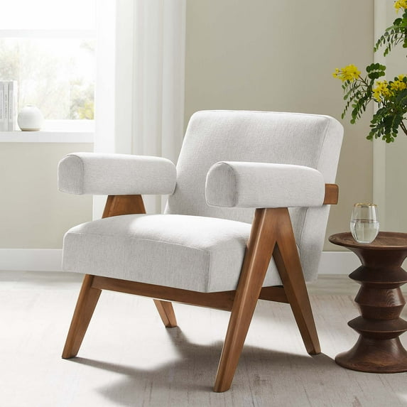 Modway Lyra Fabric Armchair in Ivory Fabric