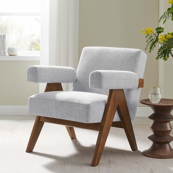 Modway Lyra Fabric Armchair in Light Gray Fabric