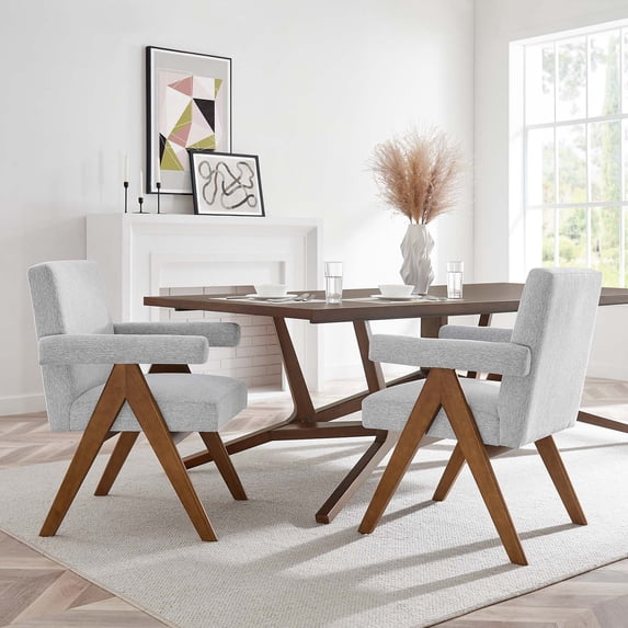 Modway Lyra 19" Heathered Fabric Dining Chair in Light Gray (Set of 2)