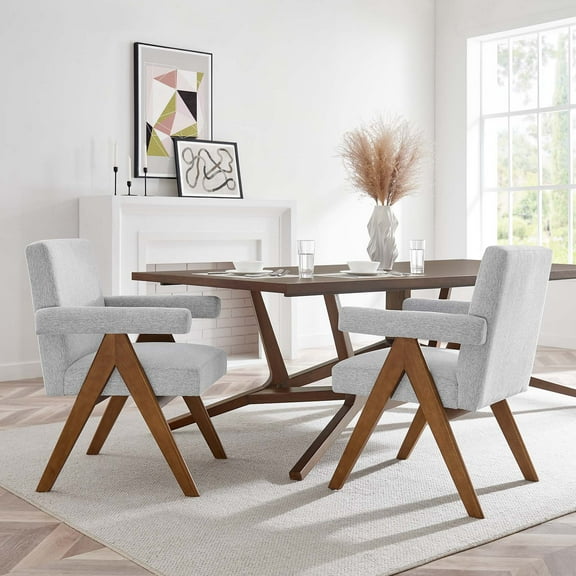 Modway Lyra Fabric Dining Room Chair - Set of 2 in Light Gray Fabric