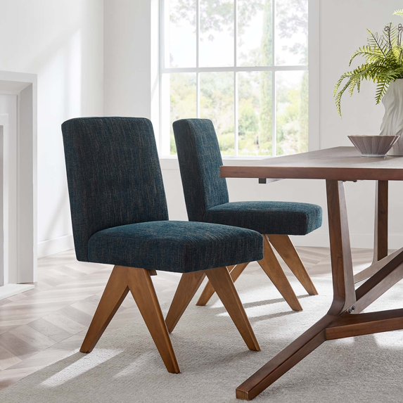 Modway Lyra 19" Heathered Fabric Dining Side Chair in Azure (Set of 2)