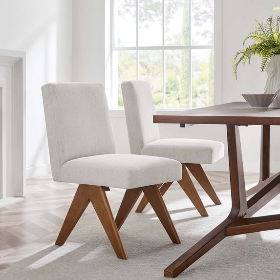Modway Lyra Fabric Dining Room Side Chair - Set of 2 in Ivory Fabric