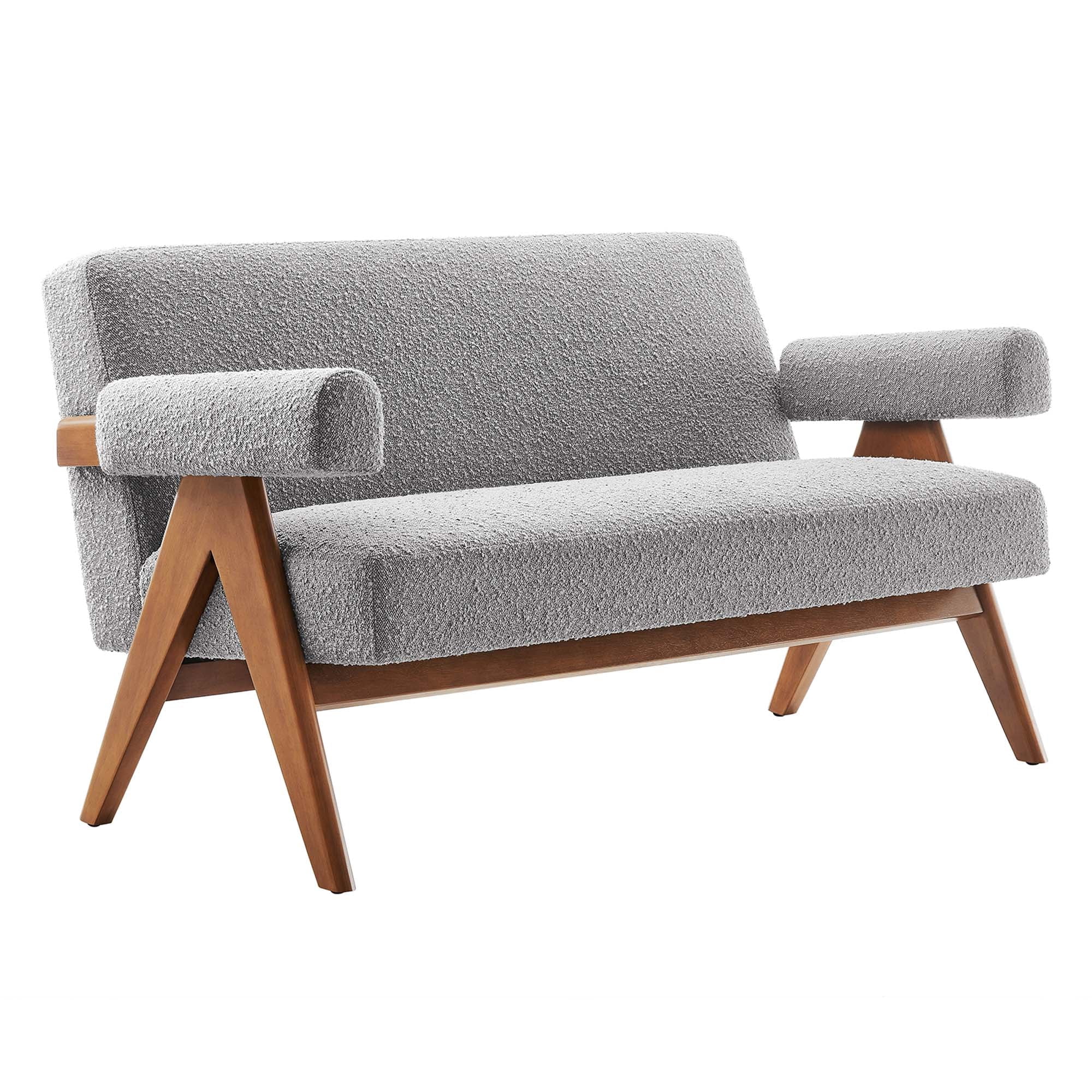 Modway Lyra Upholstered Modern Boucle Fabric Loveseat in Light Gray