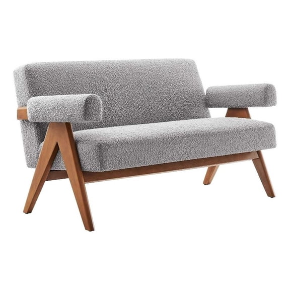 Modway Lyra Boucle Fabric Loveseat in Light Gray