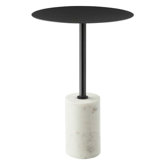Modway Lyric Round Marble & Iron Side Table with Cylinder Base in White/Black
