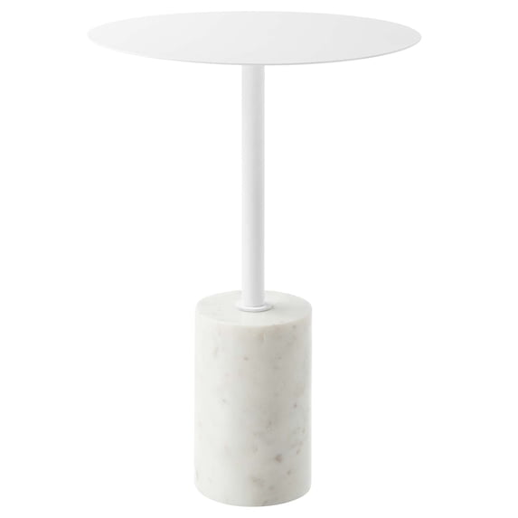 Modway Lyric Round Marble & Iron Side Table with Cylinder Base in White