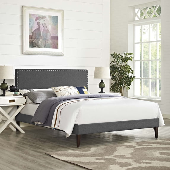 Modway Macie Full Fabric Platform Bed with Squared Tapered Legs in Gray