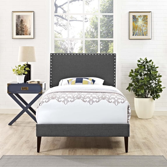 Modway Macie Twin Fabric Platform Bed with Squared Tapered Legs in Gray