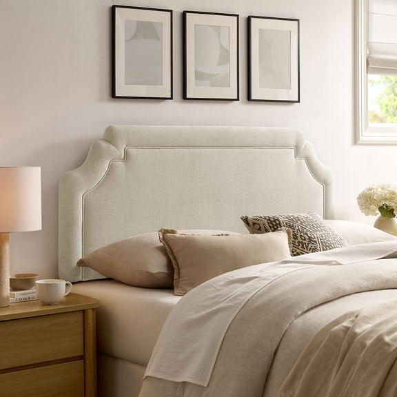 Magnolia Upholstered Fabric Queen Size Headboard in Ecru