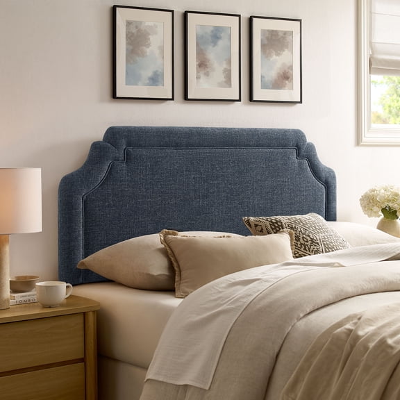Magnolia Upholstered Fabric Queen Size Headboard in Slate Blue