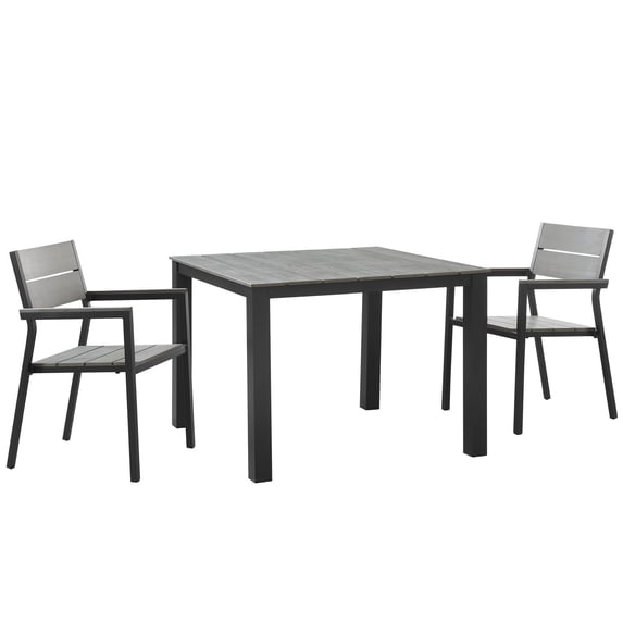 Modway Maine 3 Piece Outdoor Patio Dining Set in Brown Gray