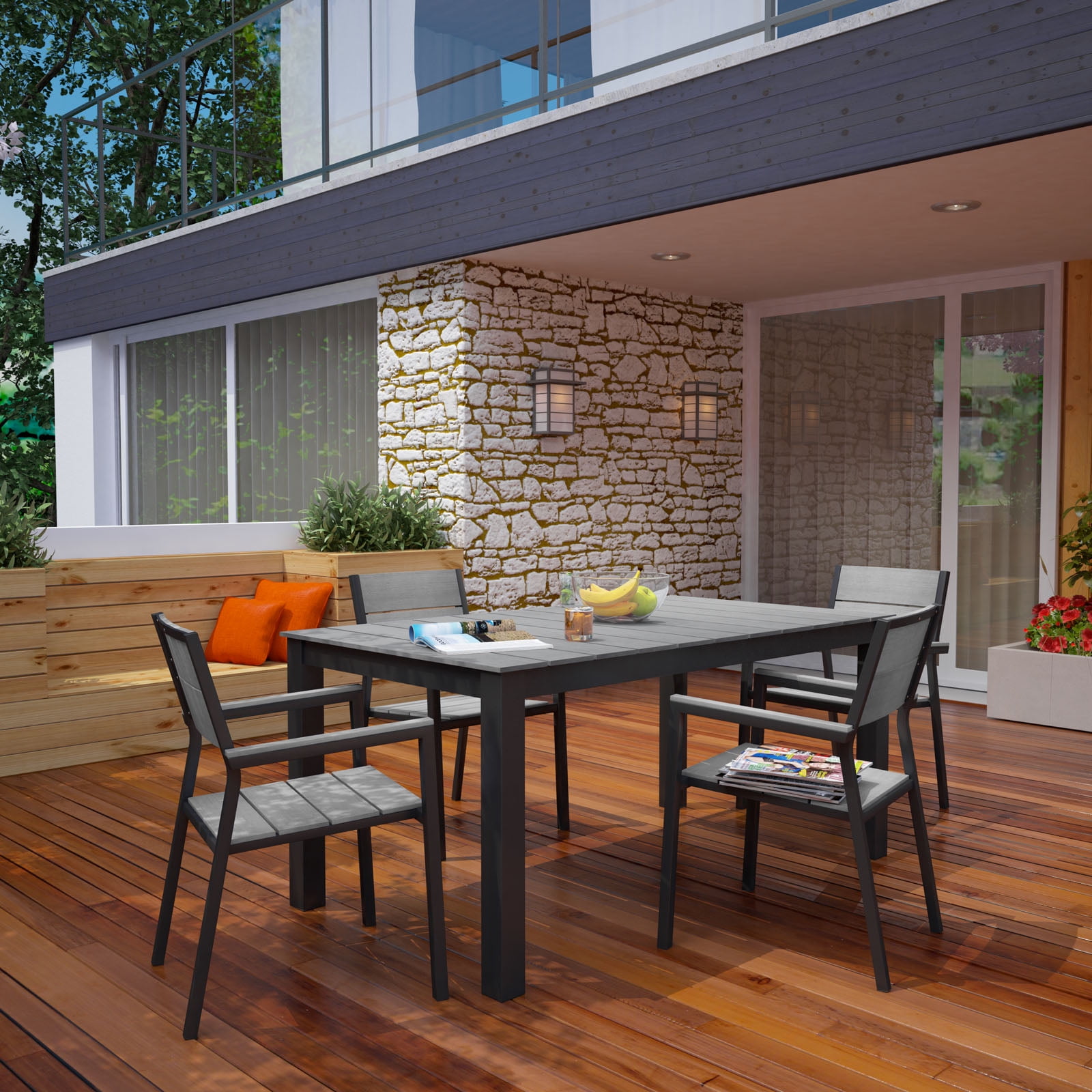 Maine 8-Person Brown and Gray Polywood Outdoor Dining Set