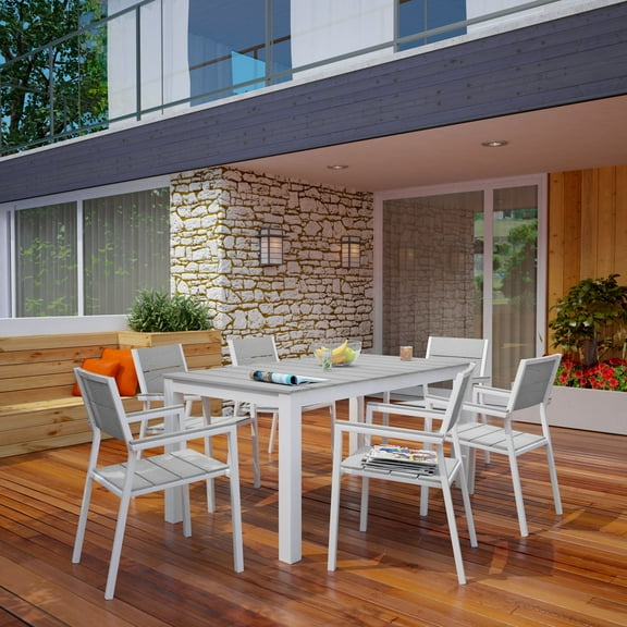 Modway Maine 7 Piece Outdoor Patio Dining Set in White Light Gray