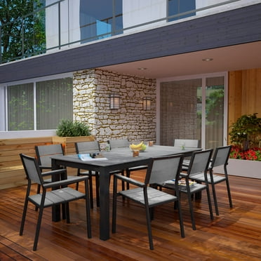 Modway Maine 9 Piece Outdoor Patio Dining Set in Brown Gray
