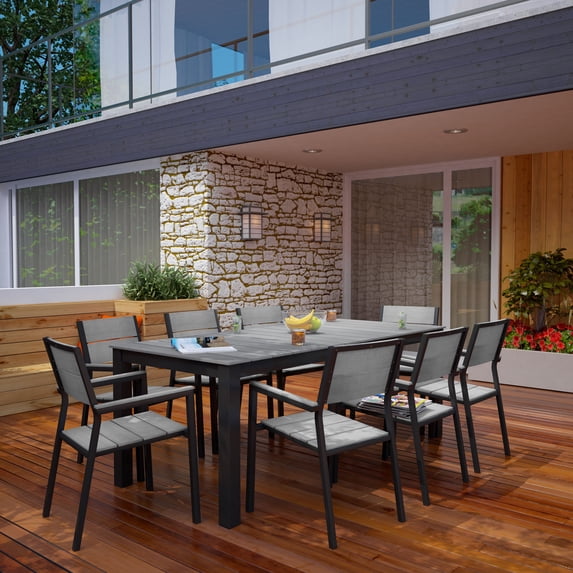 Modway Maine 9-Piece Modern Aluminum Patio Dining Set in Brown/Gray