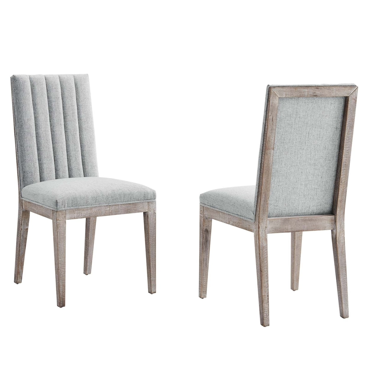 Maisonette Light Gray Linen Upholstered Side Chair with Weathered Wood Frame