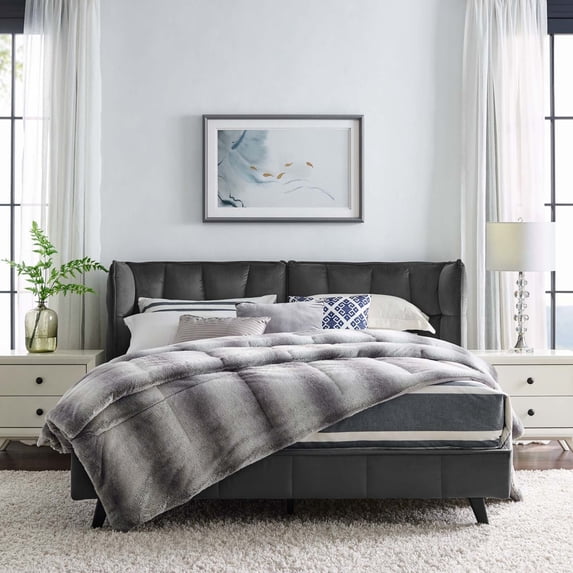 Modway Makenna Queen Performance Velvet Platform Bed in Gray