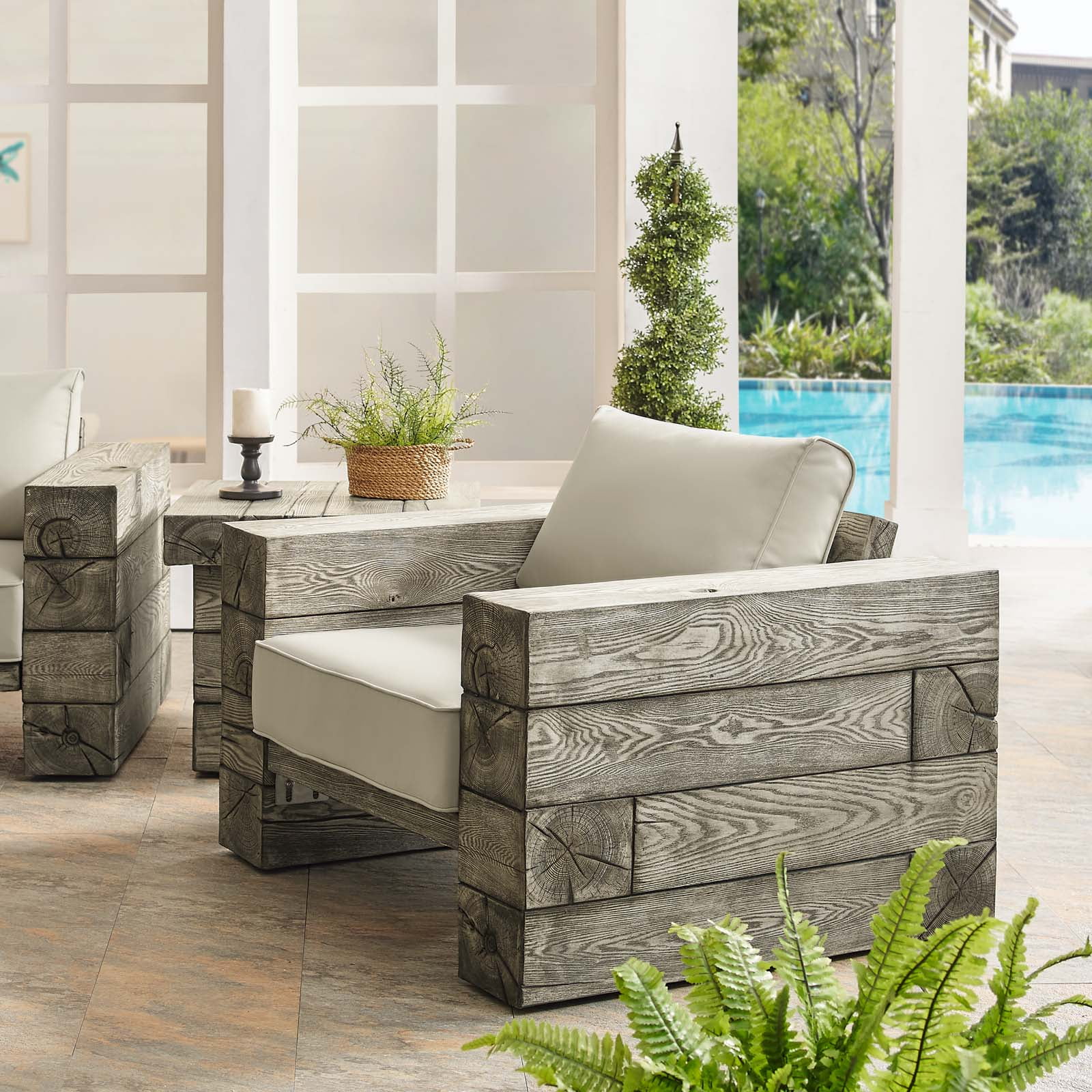 Manteo Light Gray Beige Outdoor Patio Lounge Chair