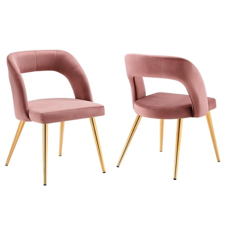 Modway Marciano 18.5" Metal and Velvet Dining Chair - Gold/Dusty Rose (Set of 2)