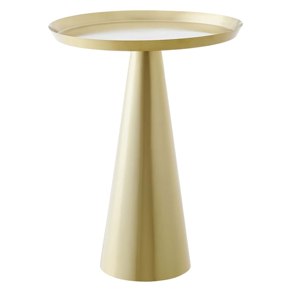 Modway Maren Round Iron Metal Side Table with Conical Pedestal Base in Brass