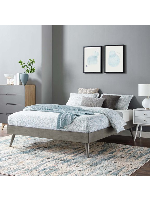 Margo Twin MDF Wood and Rubberwood Platform Bed Frame in Gray
