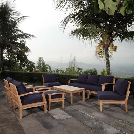 Marina 10 Piece Outdoor Patio Teak Set in Natural Navy
