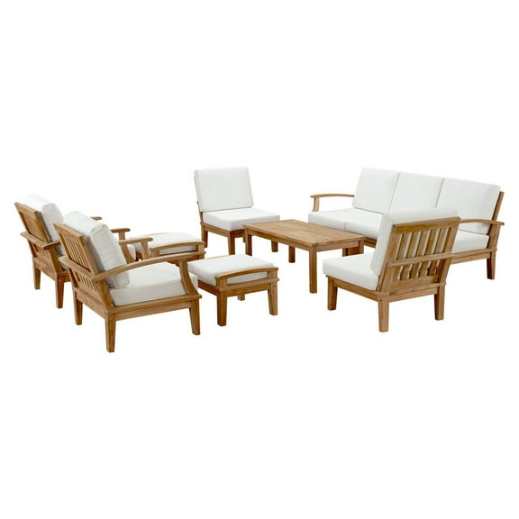 Modway Marina 10 Piece Outdoor Patio Teak Set in Natural White