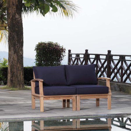Modway Marina 2 Piece Patio Loveseat in Natural and Navy