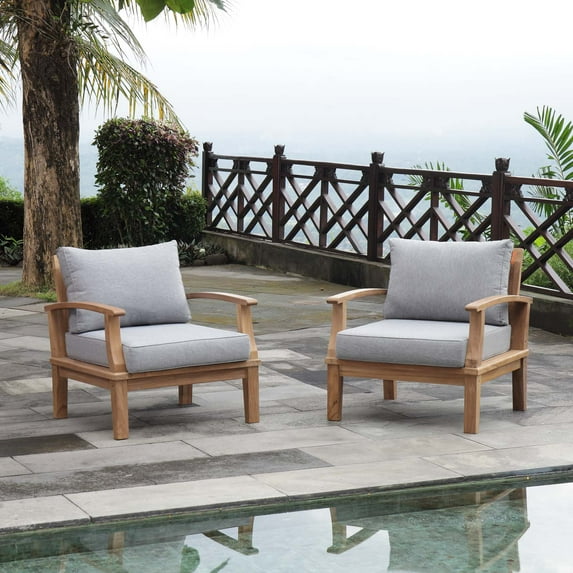 Modway Marina 2-Piece Solid Teak Wood Patio Sofa Sectional Set - Natural/Gray