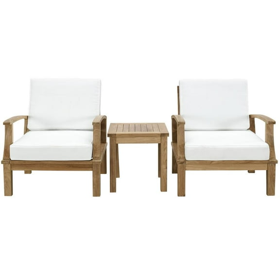 Modway Marina 3 Piece Outdoor Patio Teak Set in Natural White