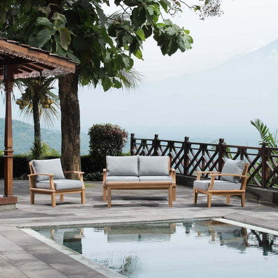 Modway Marina 4 Piece Outdoor Patio Teak Set in Natural Gray