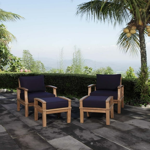 Modway Marina 4 Piece Outdoor Patio Teak Set in Natural Navy