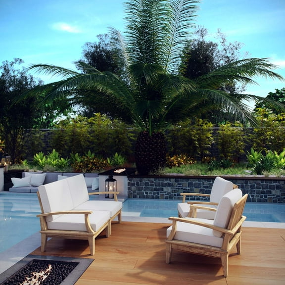 Modway Marina 4 Piece Outdoor Patio Teak Set in Natural White