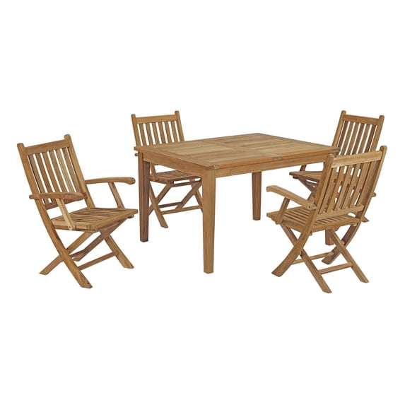 Modway Marina 5 Piece Outdoor Patio Teak Outdoor Dining Set in Natural