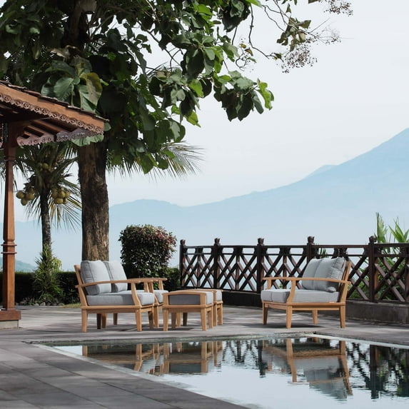 Modway Marina 5 Piece Outdoor Patio Teak Set in Natural Gray