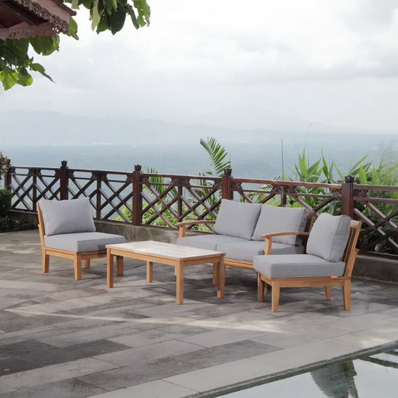 Modway Marina Modern Wood 5-Piece Patio Teak Sofa Set in Natural/Gray