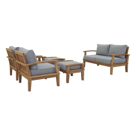 Marina 5 Piece Outdoor Patio Teak Set in Natural Gray