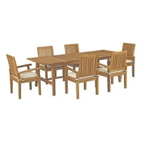 Modway Marina 7 Piece Outdoor Patio Teak Dining Set in Natural White